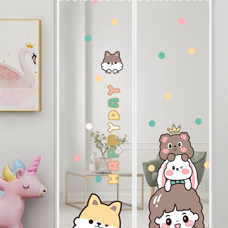 网红门帘新款女孩卧室防蚊卡通夏季免打孔隔N断帘家用磁吸免打孔