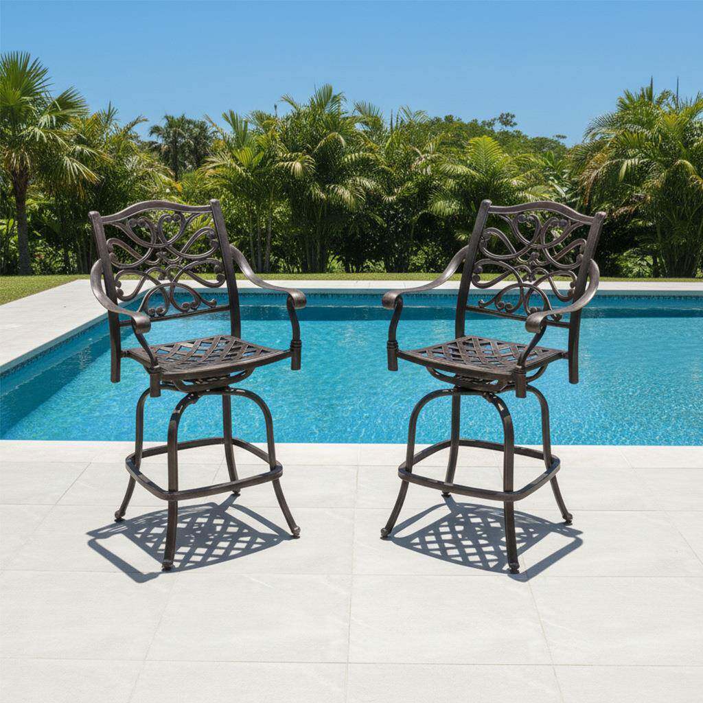 美式户外铸铝吧椅高脚椅转椅酒吧桌椅室外铝合金酒水吧台椅咖啡厅