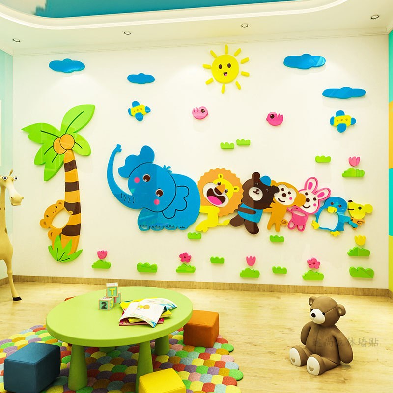 M352老鹰捉小鸡幼儿园教室3d立体亚克力墙贴布置早教中Z心墙面装