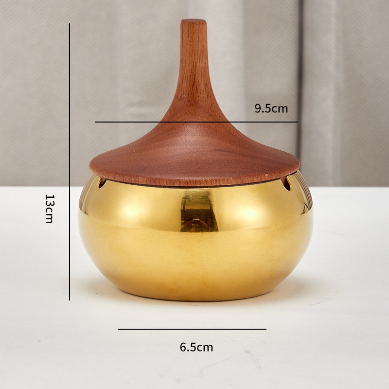 跨境轻奢c烟灰缸ins高级感不锈钢装饰带木盖酒店会所不锈钢烟灰