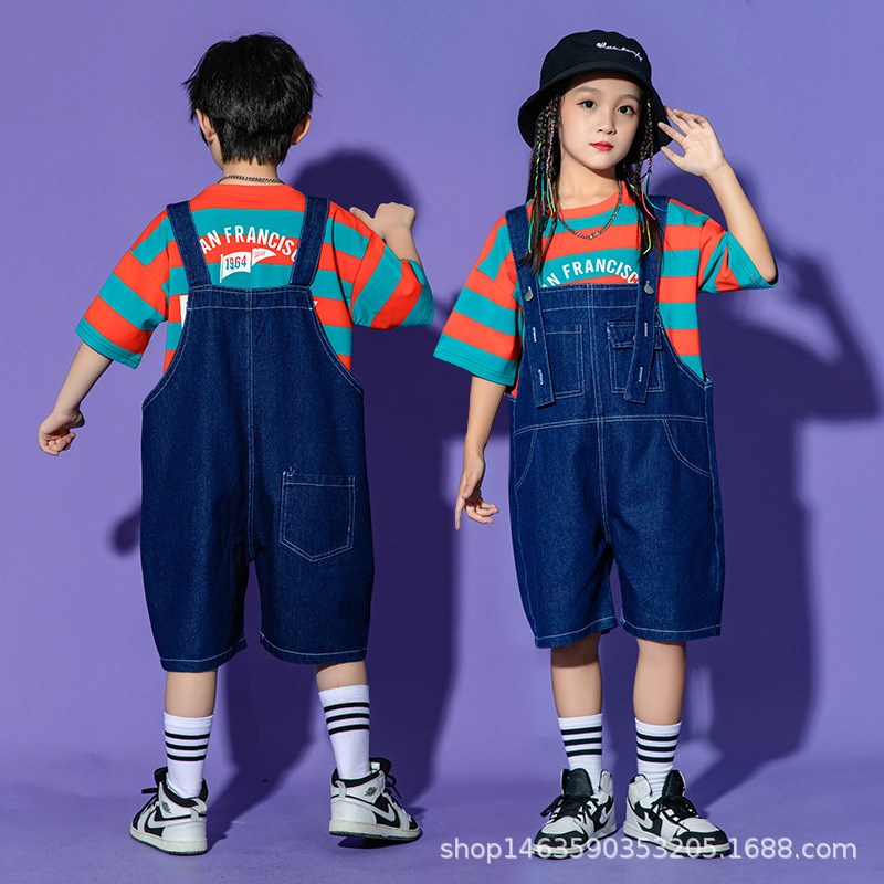 幼儿园六一表演服k合唱舞蹈可爱背带裤服装小学生啦啦队演出服夏