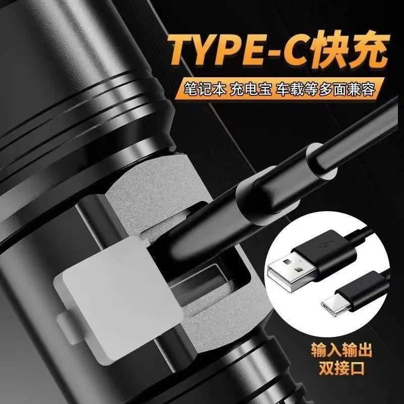 跨境爆款强光手电筒户外超亮远射PC50手电伸缩调焦大功率便携手电