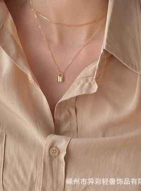 字母项链女潮网红ins冷淡风小众设计G感简约小锁头装饰锁骨链配饰