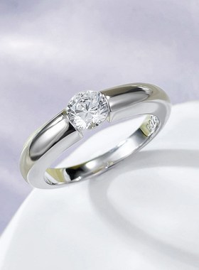 珠宝 2024新款S925x银镶嵌5.0mm光面仿真钻欧美风时尚款戒指