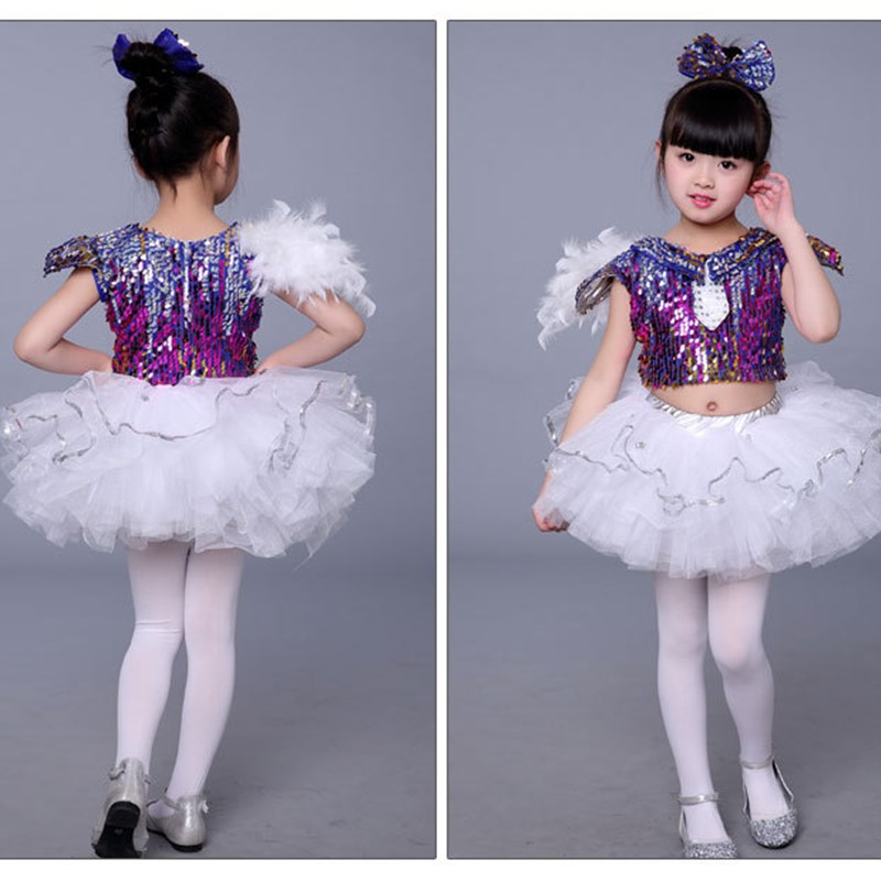 儿童演出服幼儿园舞蹈p服装女童蓬蓬纱裙少儿现代爵士舞亮片表演
