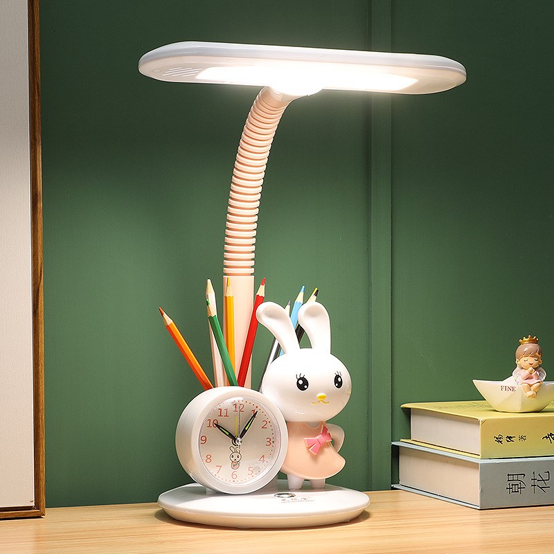 礼品台灯卡通护眼书桌儿童保视力多功能小学生T床头灯带闹钟笔筒