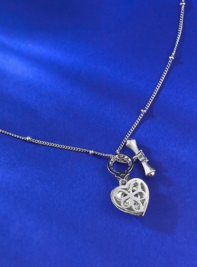 珠宝S925银轻奢风爱心吊坠项C链高级感精致锁骨链项链直播爆款