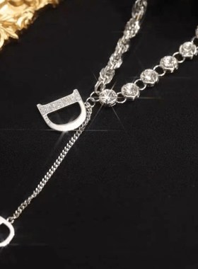 D字母项链女小众设计感ints冷淡风长款锁骨链简约气质毛衣链2021