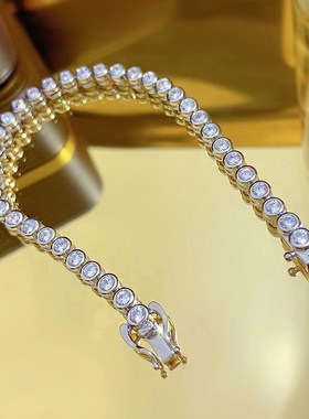 珠宝 2023新款925银高碳莫桑钻J极简约轻奢潮人满钻手链女款