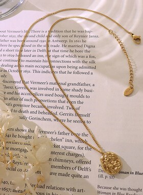 韩式风几何型不规则凹凸质感仿核桃壳吊坠项链 P钛钢镀18K金首饰