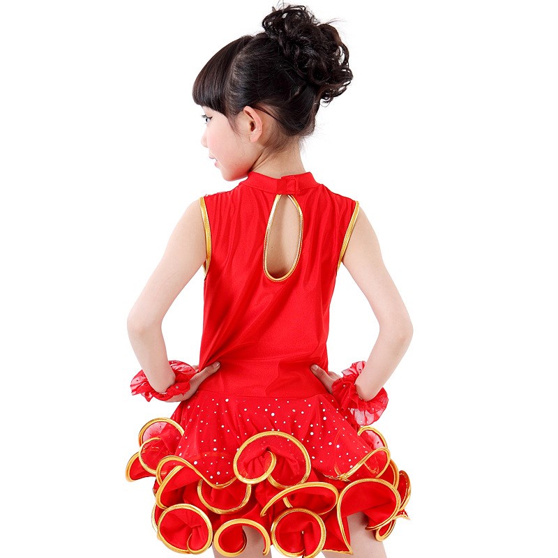 夏款少儿拉丁舞服装女儿童v拉丁服无袖舞蹈服女童拉丁舞裙练功服