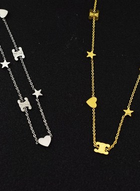 ins风钛钢爱心项链女高v奢多爱心可调节星星细项链四季百搭项链