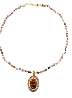 光感变色苏丹石手工镶钻碧玺项链毛衣链小众设计iYns潮厂家直