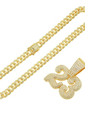 欧美炫酷满钻数字23吊坠项链 男士F嘻哈个性泡吧穿搭镶钻古巴链子