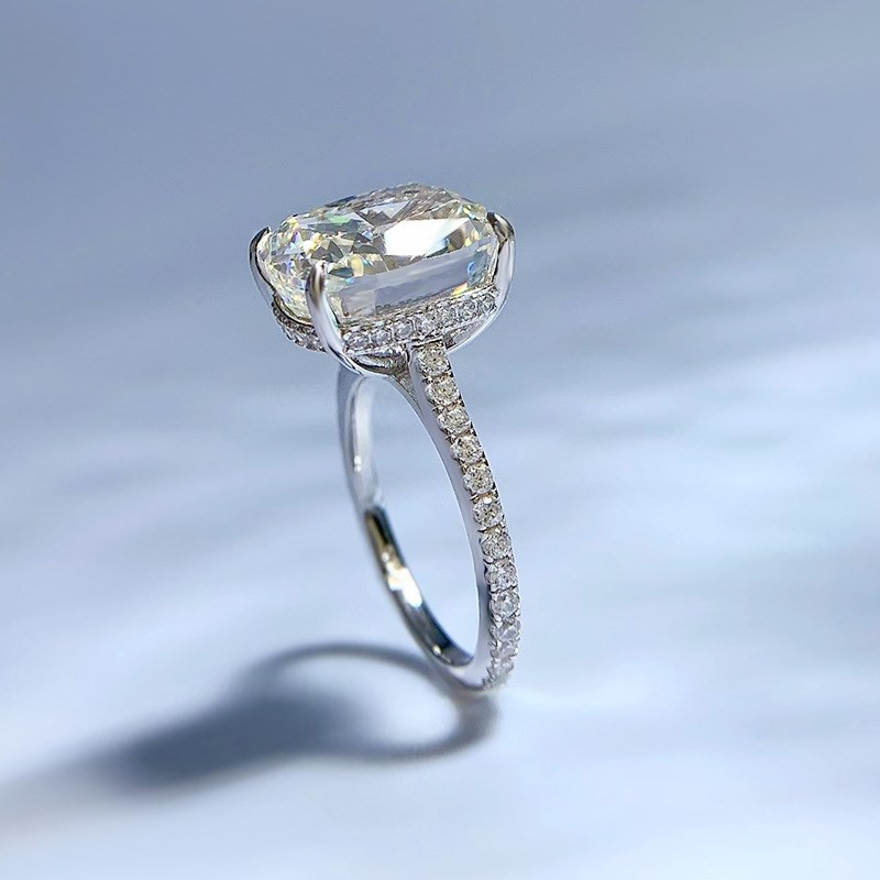 珠宝2023新k款925银高碳钻戒指10*12白G色豪华欧美风直播爆款