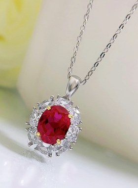 珠宝 20j23新款红锆石镶钻925银项链欧美风时尚百搭气质女款