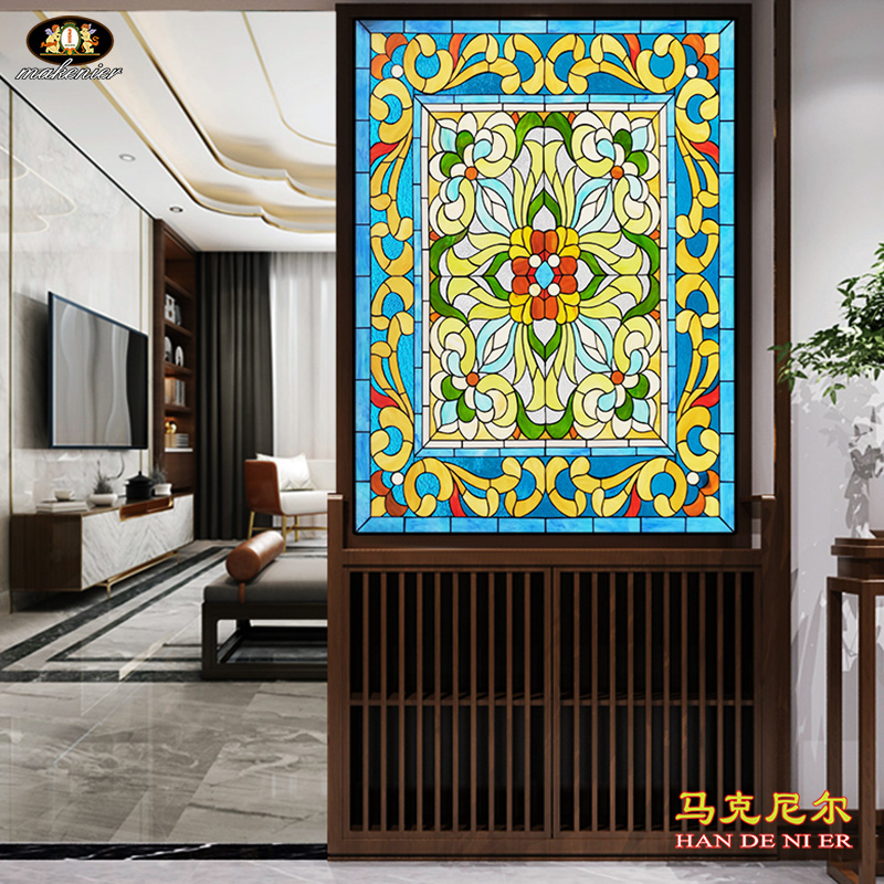 定制玄关隔断墙屏风窗户欧式复古怀旧镶嵌彩色绘装饰教堂艺术玻璃