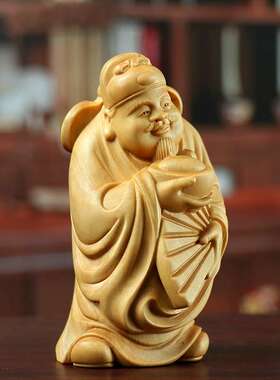 黄杨木雕摆件财神手把件车挂家居饰品木质雕刻工艺品收藏品