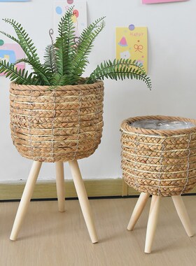 手工花篮藤编草编实木花架客厅B绿植架藤编花篮编织阳台落地花盆