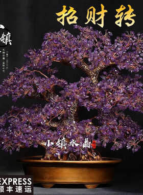 天然紫水晶树摆件家居客厅玄关公司前台招财摇P钱镇宅乔迁开业礼