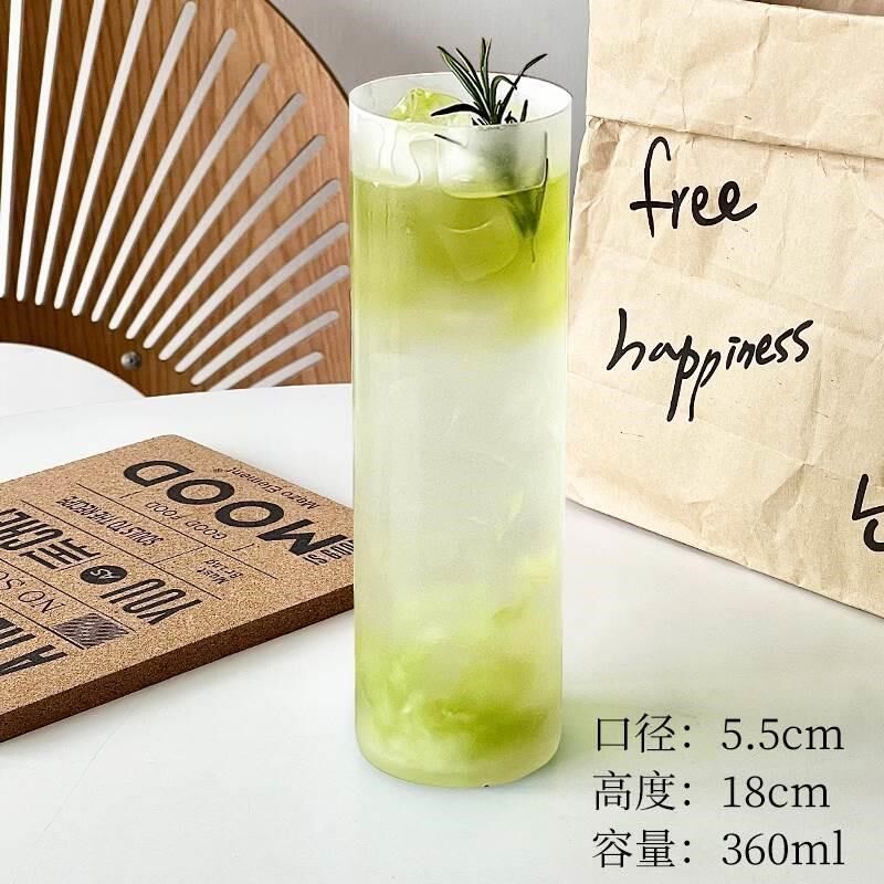 轻薄磨砂玻璃杯加长冷饮料直身饮水杯品杯果汁杯水果茶杯网红新款