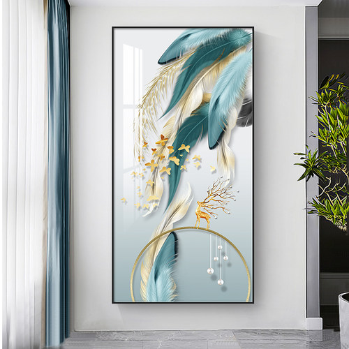 现代玄关装饰画进门入户正对墙走廊过道尽头挂画客厅玄幻壁画竖版