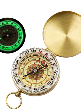 黄铜带翻盖指南针指北针 便携型怀表式户外旅行金属指南针 带夜光