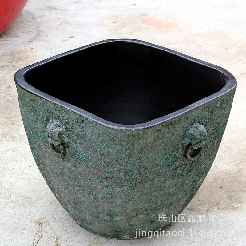 复古粗陶瓷缸鱼缸方睡莲盆荷花缸碗莲缸乌龟水缸客厅花园流水摆件