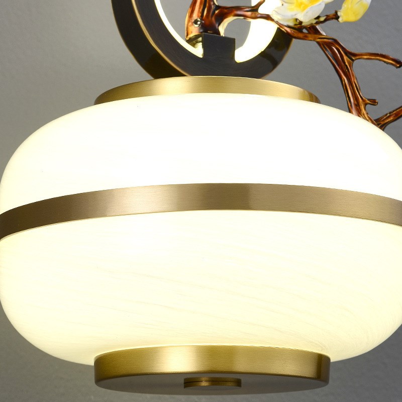 新中式壁灯客厅过道走廊大堂全铜酒店别墅卧室床头珐琅彩装饰壁灯