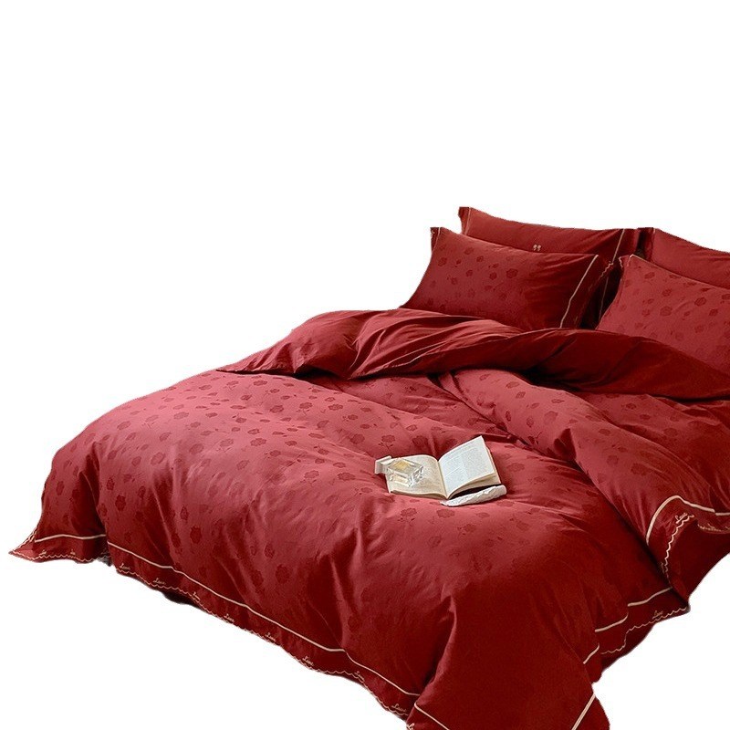 高端浪漫法式玫瑰100支长绒棉贡缎提花四件套婚庆陪嫁结婚喜被