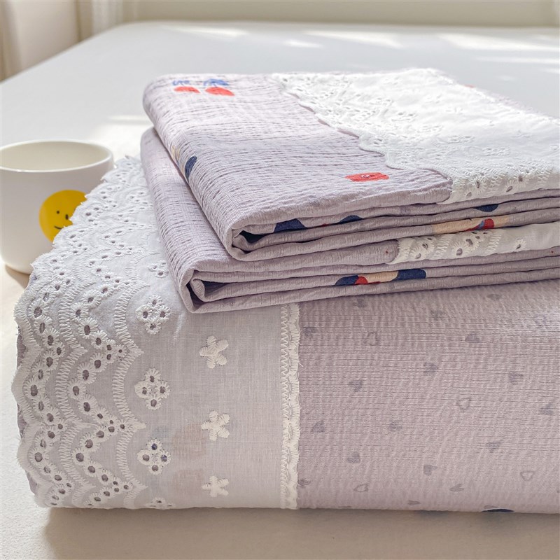 花边床单单件夏季双层纱少女单人被单学生宿舍可机水洗枕套三件套