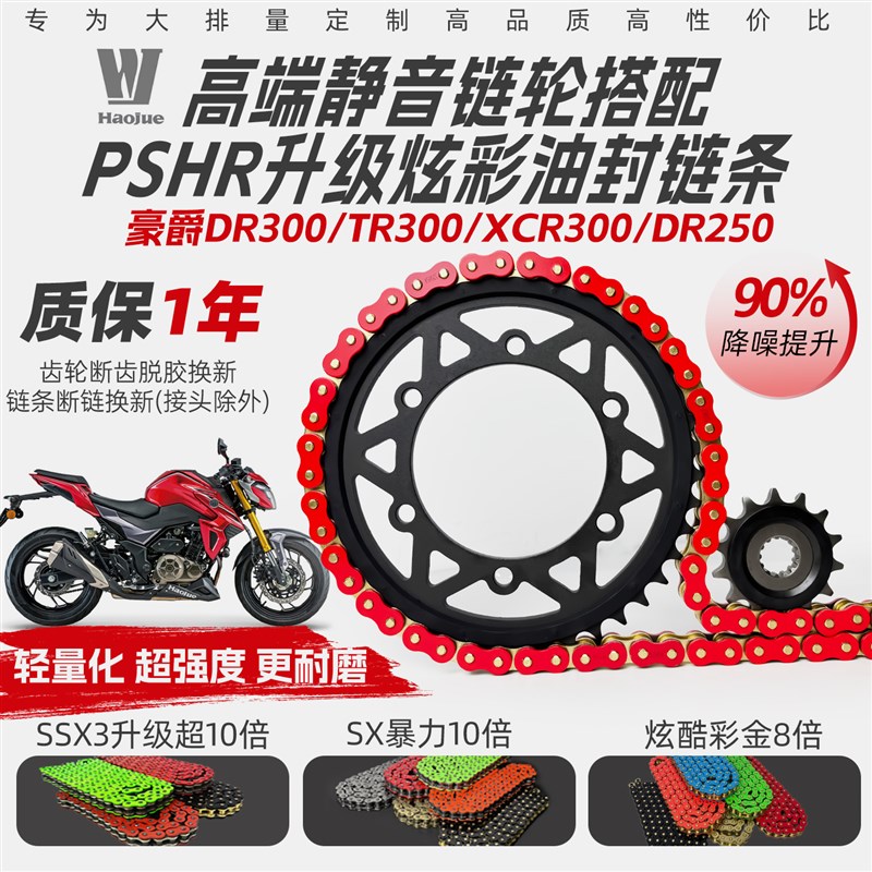 适用豪爵DR300/TR300/XCR300/DR250改装静音牙盘炼轮彩色油封炼条