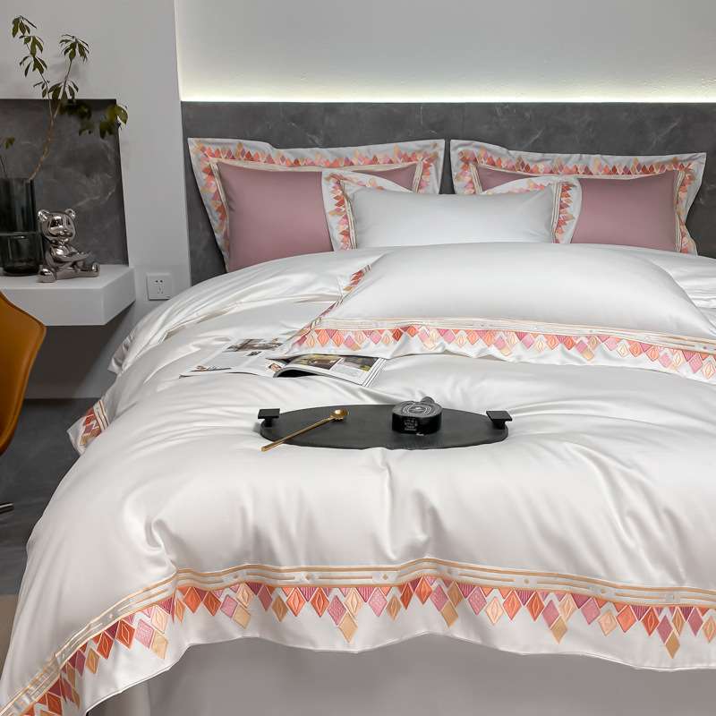 轻奢风200支匹马棉四件套全棉纯棉床单被套简约刺绣床上用品4件套