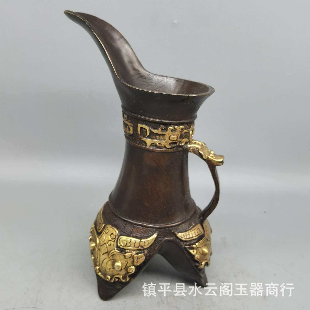 复古酒樽酒壶酒杯仿古金属三脚爵杯工艺品摆件售楼部样板间装饰品