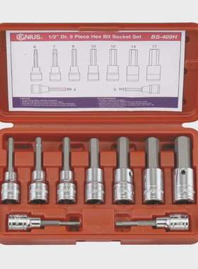 Genius天赋进口工具1/2″12.5mm系列9件套内6角旋具套筒组BS-409H