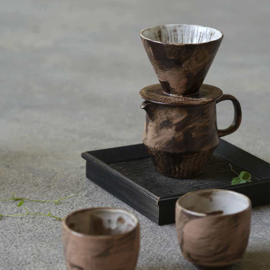寂色粗陶手冲咖啡壶套装咖啡过滤杯陶瓷器具细口滤壶手冲杯分享壶