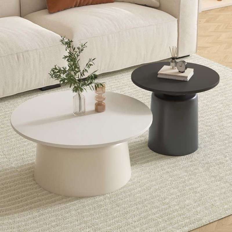 马提尼奶油实木圆形茶几客厅家用北欧小户型简约现代轻奢网红组合