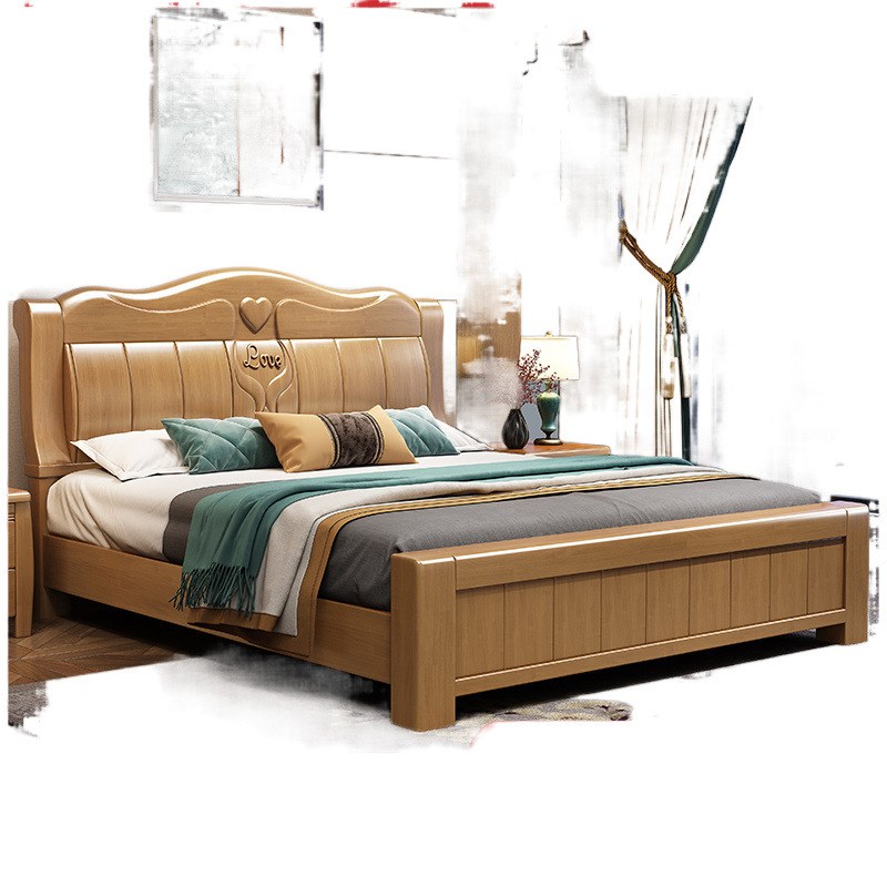 加厚实木床1.8米中式单双人床现代简约1.5米主卧婚床