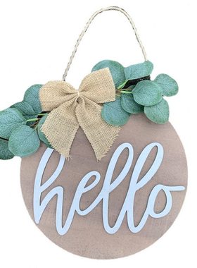 甄选乡村风hello前门装饰未完成的圆形欢迎木质挂牌 木制悬挂门牌