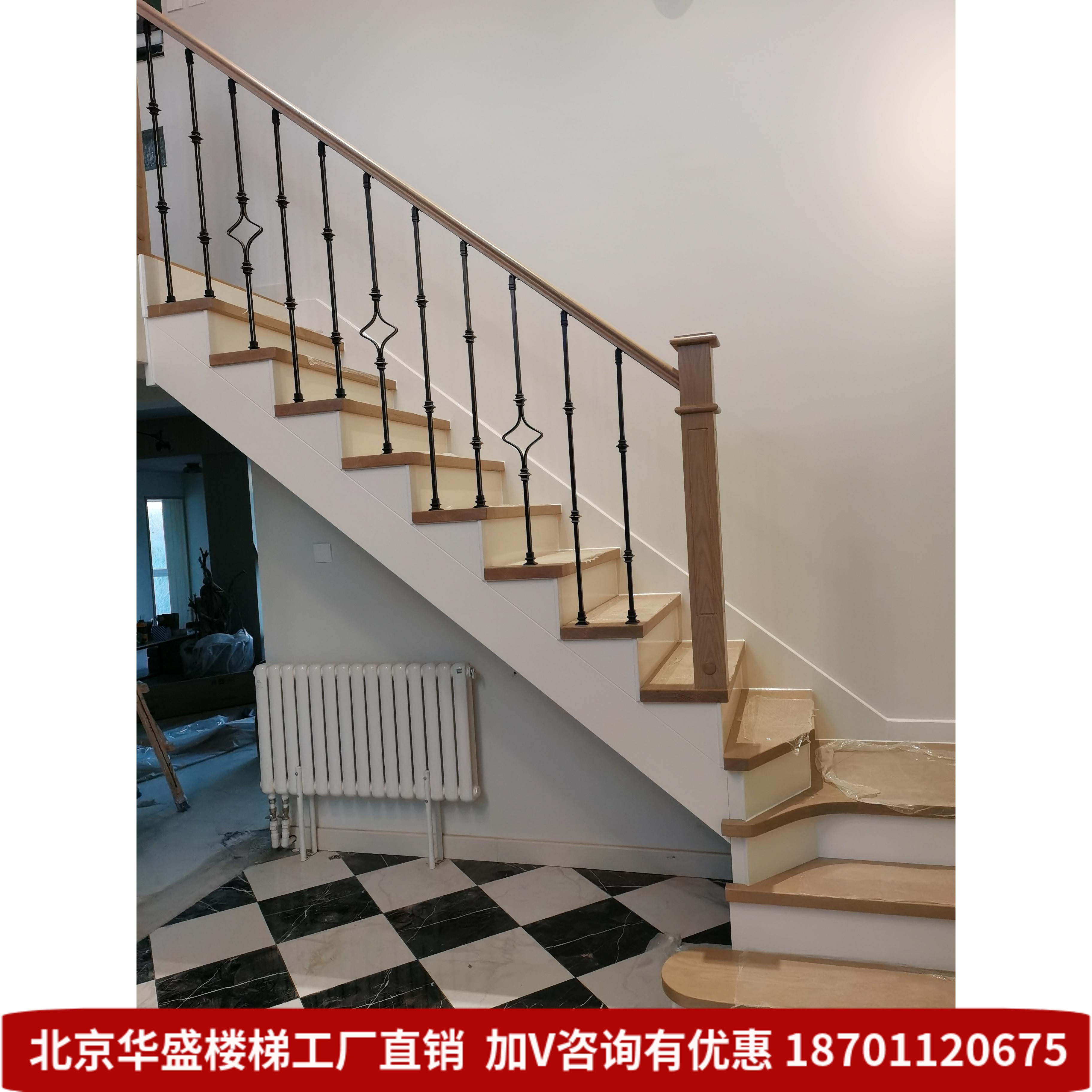 北京实木楼梯铁艺护栏阁楼别w墅室内楼梯旋转楼梯整体楼梯铜艺护