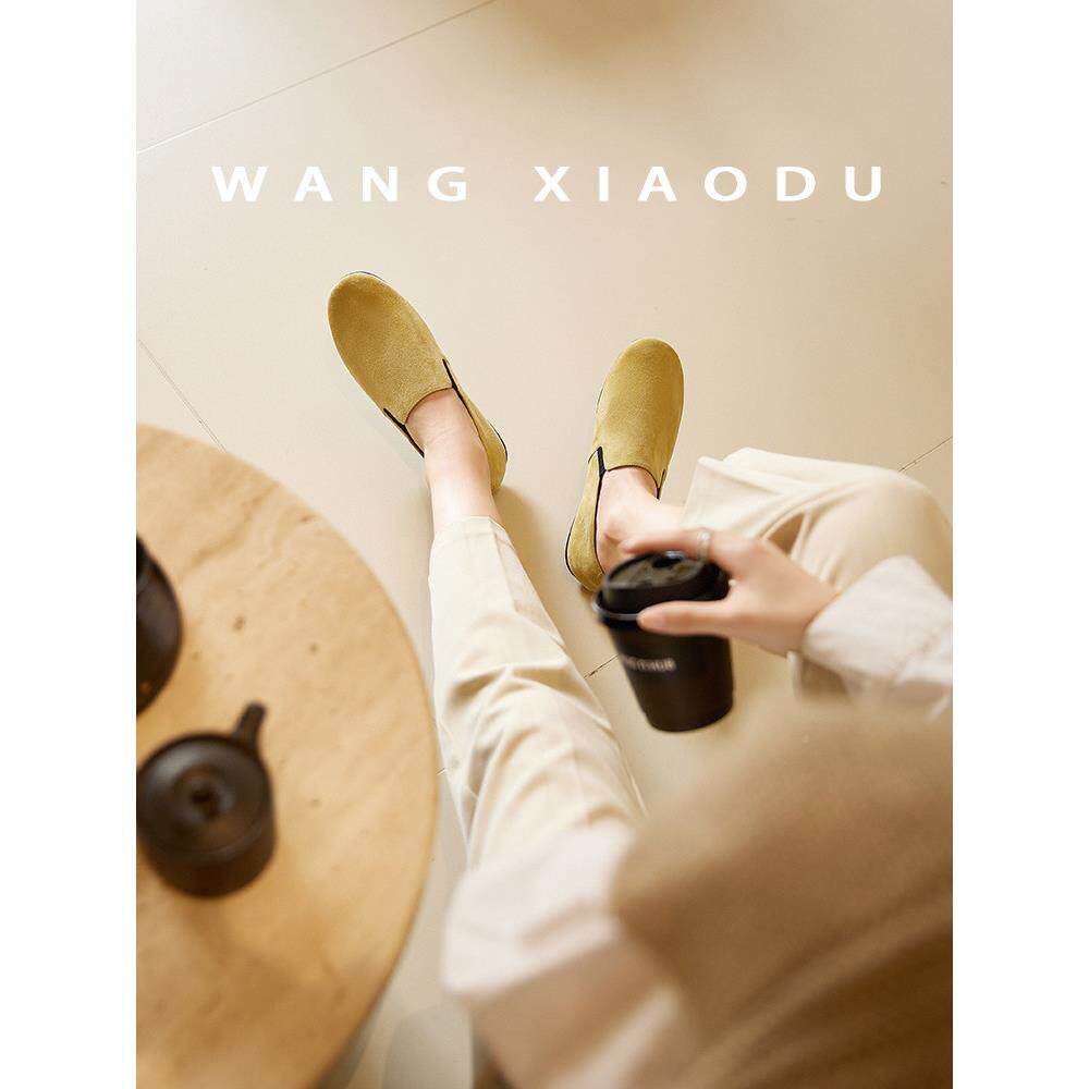 舒芙蕾○绒面一蹬乐福鞋脚平底女奶奶人单鞋新VKG通勤懒鞋