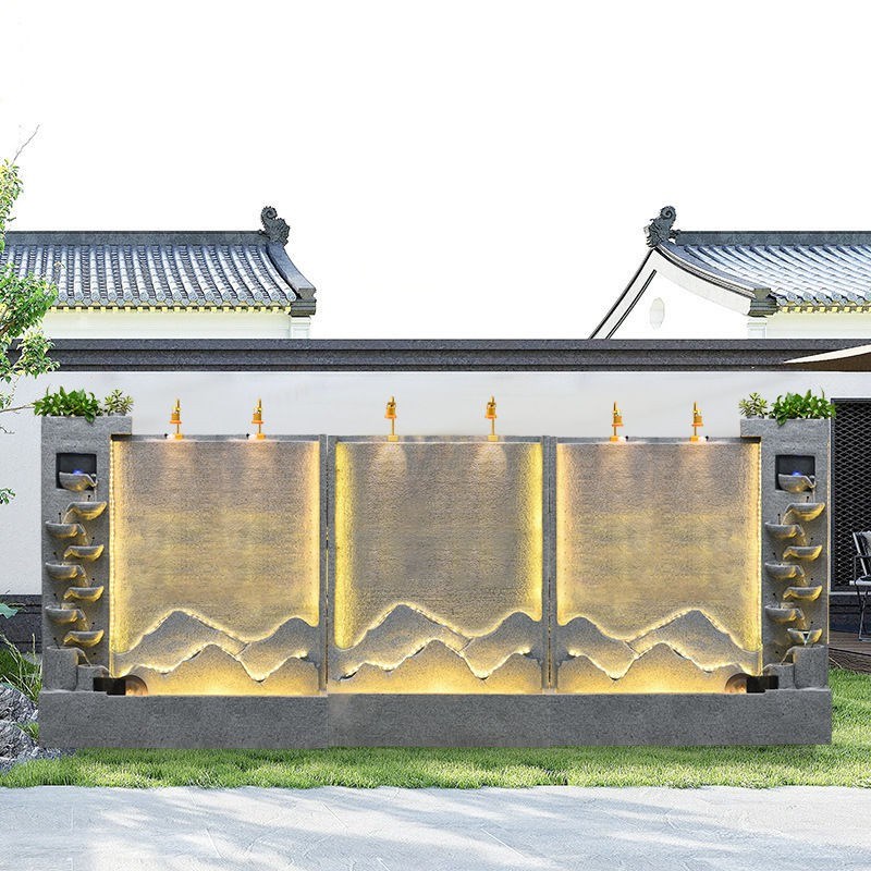 假山流水喷泉水幕墙l流水墙屏风摆件园林绿化循环水公司庭院水景