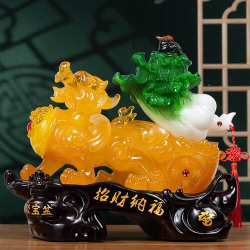 招公财纳MAU福旺财玉貔貅摆玉白菜客厅办件室店桌面装铺饰品开业