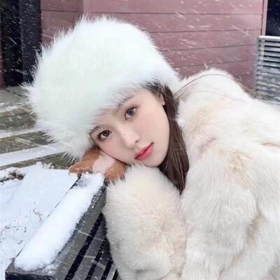 【适合下雪天】冬季出游旅拍凹造型E仿皮草平顶蒙古帽御寒护耳帽
