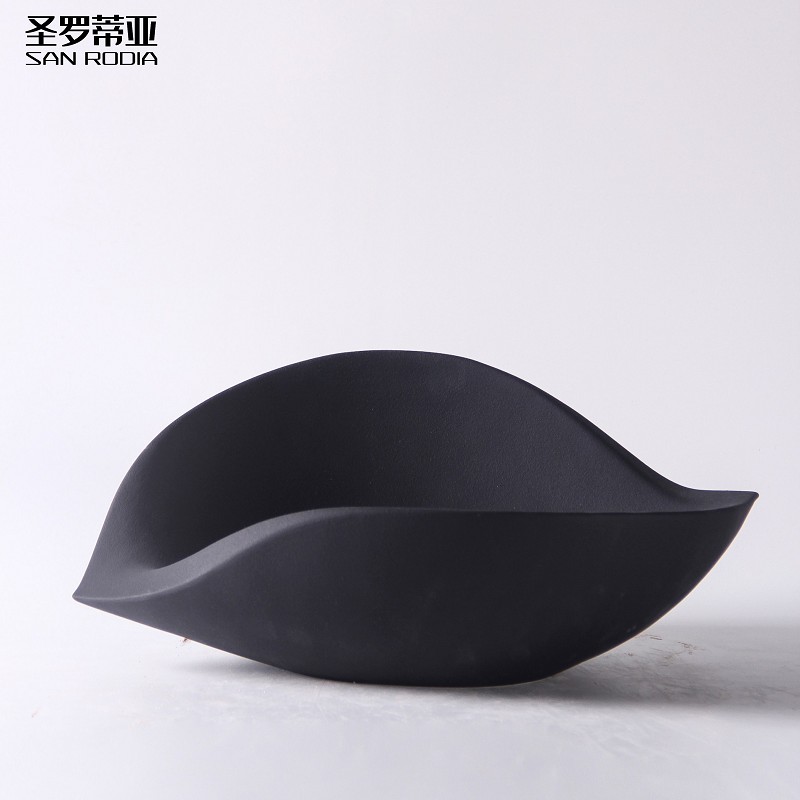 现代极简黑白陶瓷托盘民宿酒店售楼处样板间餐S桌收纳水果盘摆件