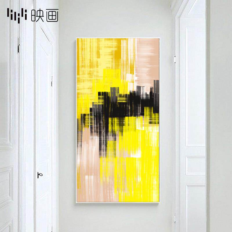 黄BQYJLY64样板间壁画玄关抽象饰画板房挂画竖版样过色道装画走廊