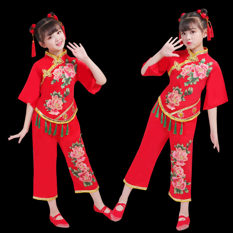 新儿童秧歌服装g,幼儿手绢舞蹈服装,元旦节日开幕式,民族扇子舞蹈