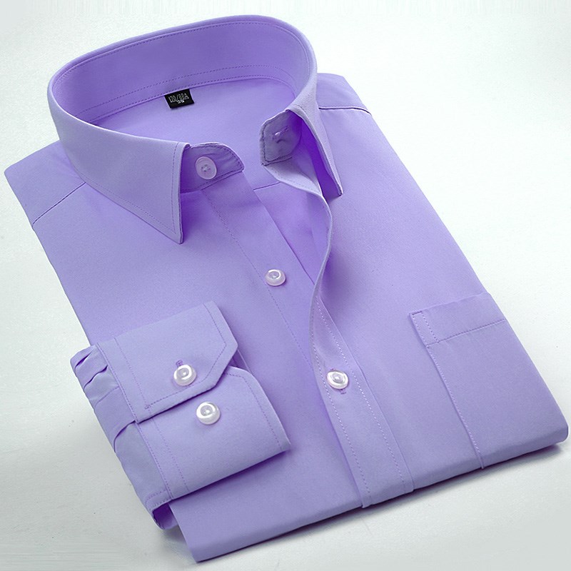 2025春季商务正装衬衫男长袖青年职业工装纯紫色新郎伴.郎结婚装