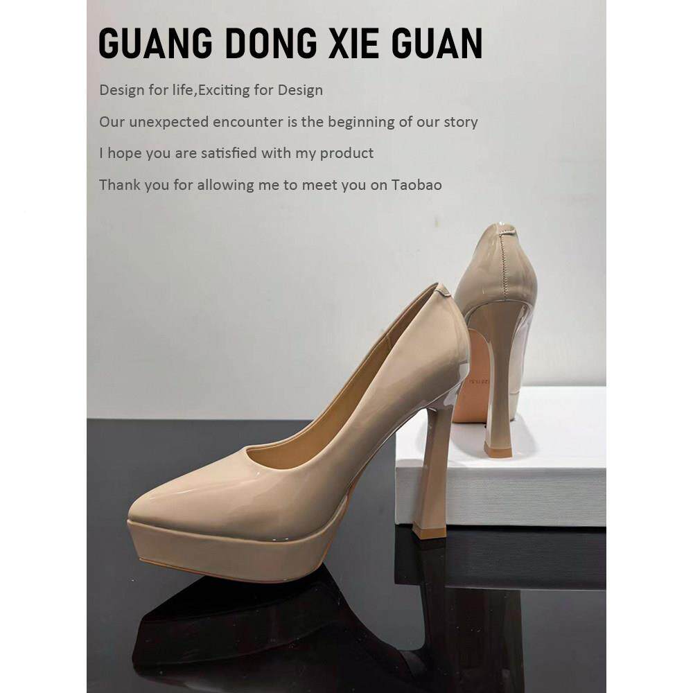 春季裸新款防水台色高跟礼鞋漆皮百搭仪走DLE秀女粗跟不累脚单鞋