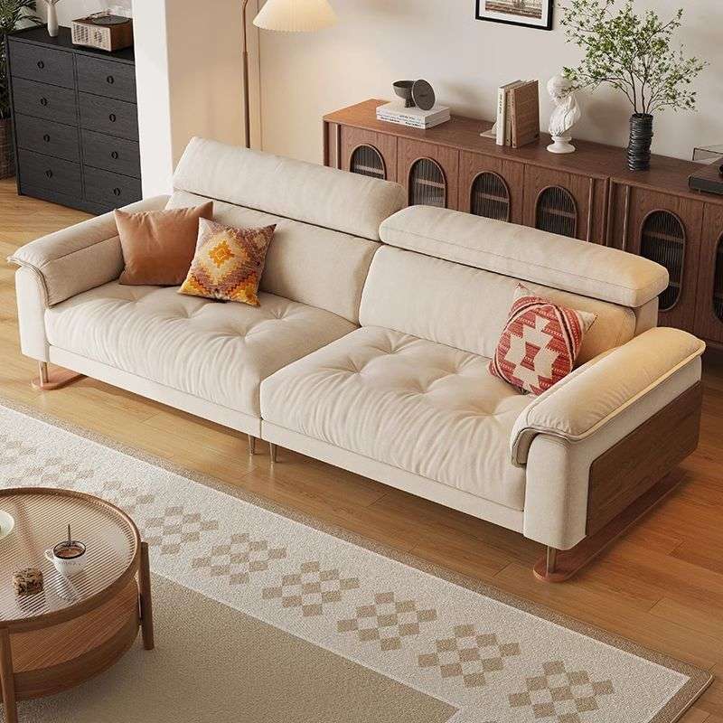 新款客厅小户型中古风布艺沙发简约现代实木直排贵妃沙发佛山家具